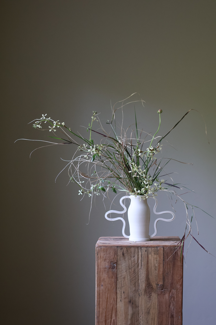 Ceramic Curvy Amphora Vase in Cream Beige Handmade by Kuu Pottery available exclusively on INK + PORCELAIN - Artful Objects Designed by Women