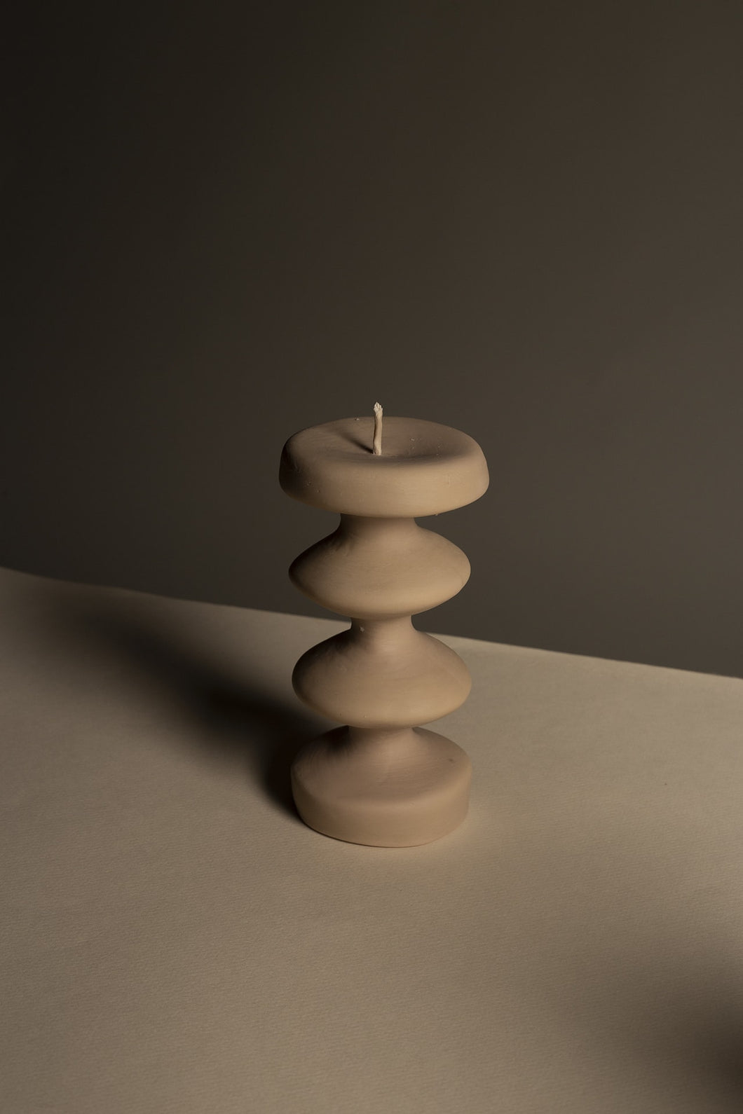 Big Mutatio Gray Sculptural Art Candle Handmade By Mulier Studio. Hand Sculpted Wax Decorative Curvy Totem Pillar Candle Exclusively on INK + PORCELAIN. Artful Objects Designed by Women