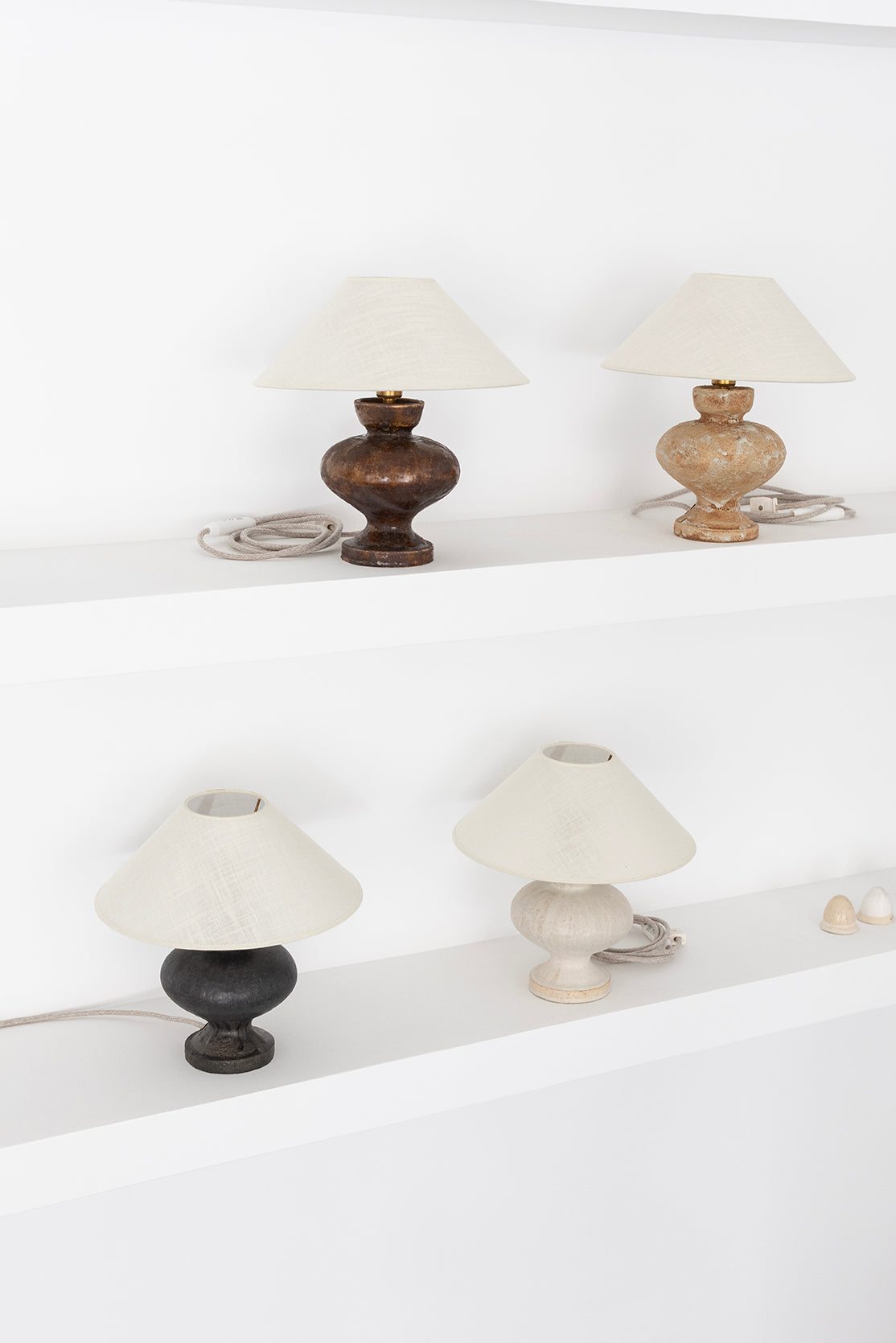 Sculptural ceramic lamps for interior design from our exclusive Vesta Lamp Collection, handmade in Spain by Canoa Lab.