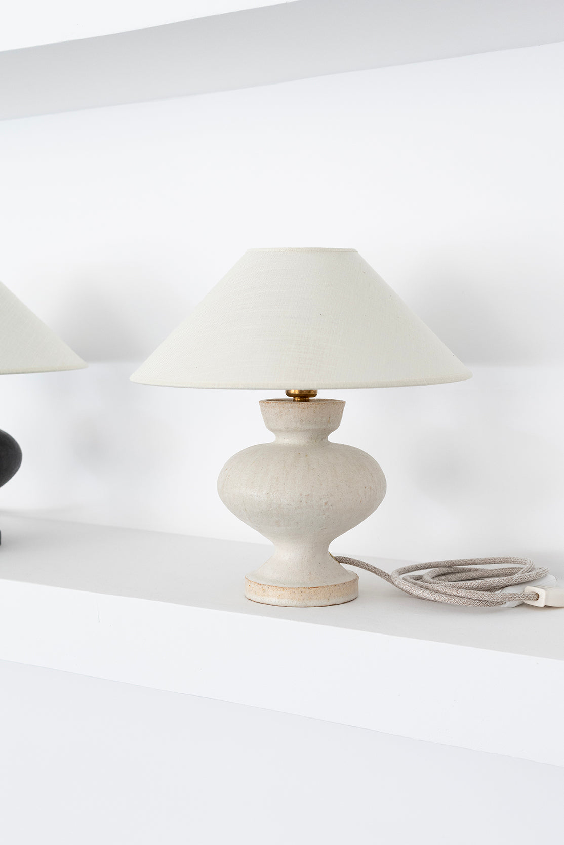 Sculptural ceramic lamps for interior design from our exclusive Vesta Lamp Collection, handmade in Spain by Canoa Lab.
