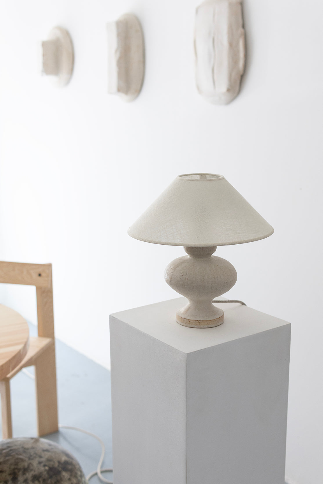 Sculptural ceramic lamps for interior design from our exclusive Vesta Lamp Collection, handmade in Spain by Canoa Lab.