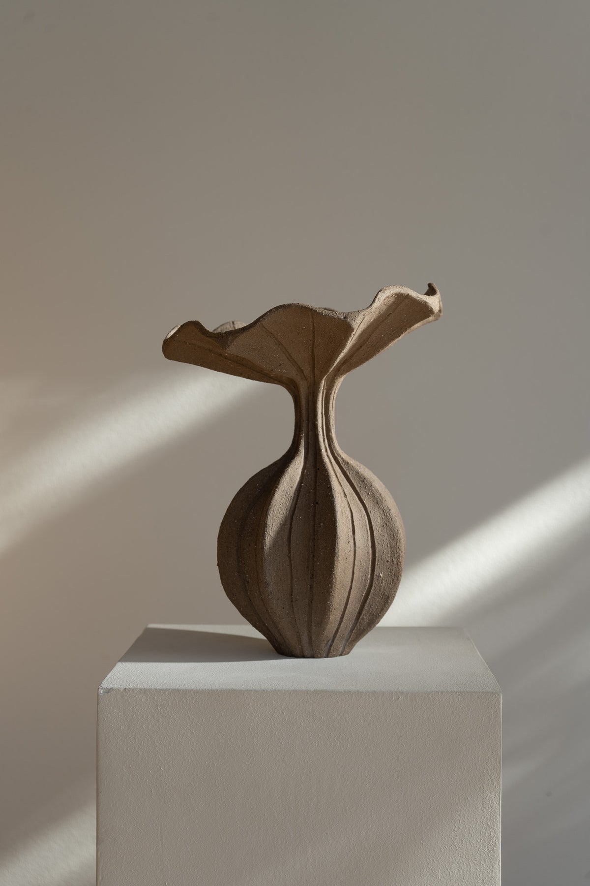 The Peplum Vessel, with its unique silhouette and contrasting form, creates an interesting focal point in your space.