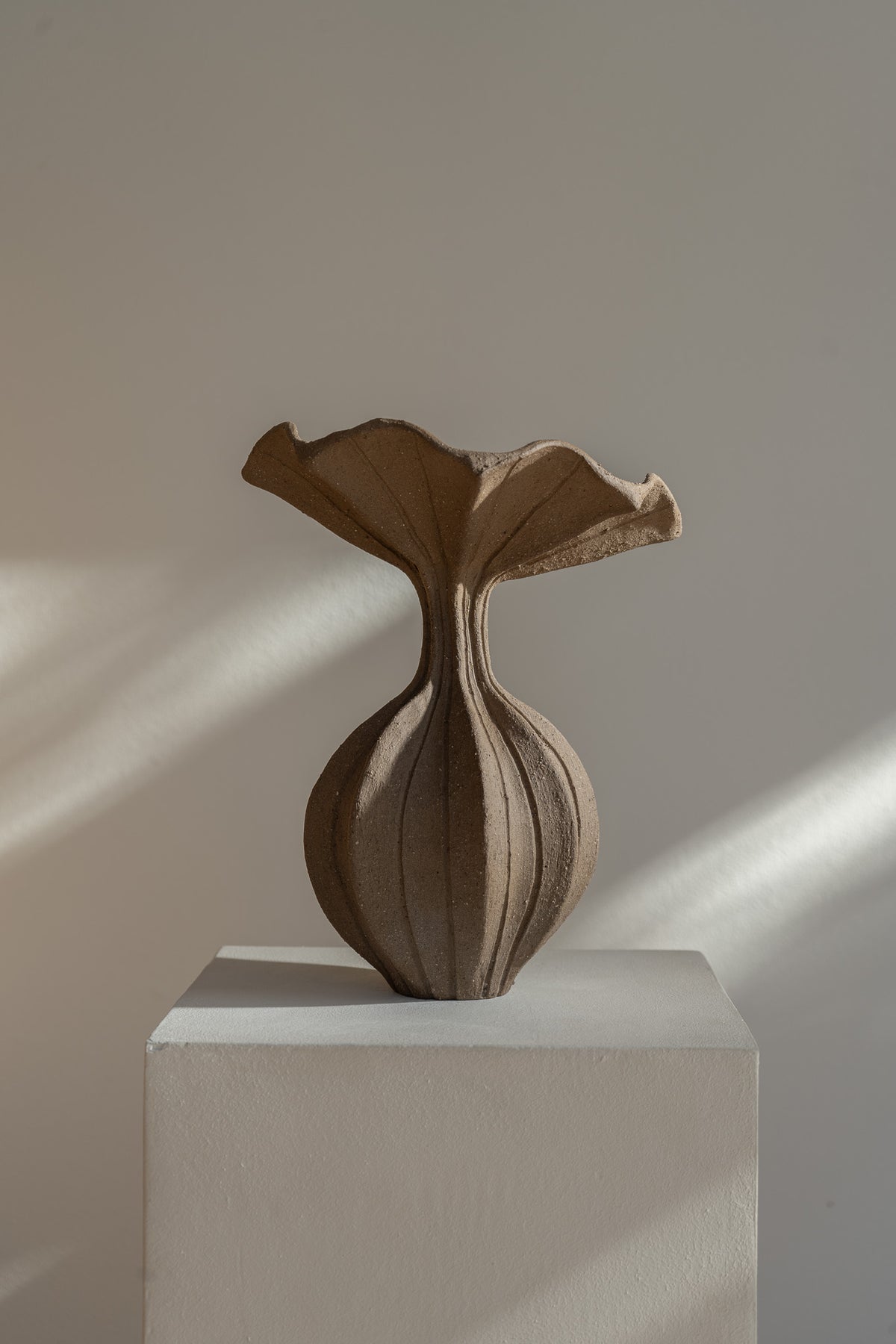 The Peplum Vessel, with its unique silhouette and contrasting form, creates an interesting focal point in your space.