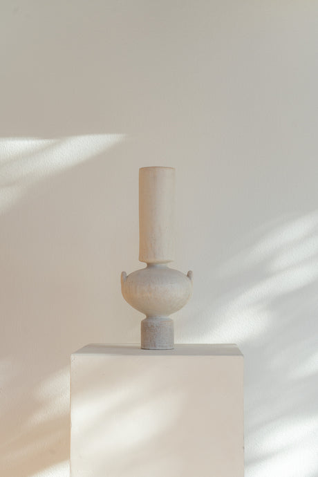 Handmade ceramic Isolated N.23 Cream vessel, matte cream glaze, textured surface inspired by ancient Mediterranean artifacts