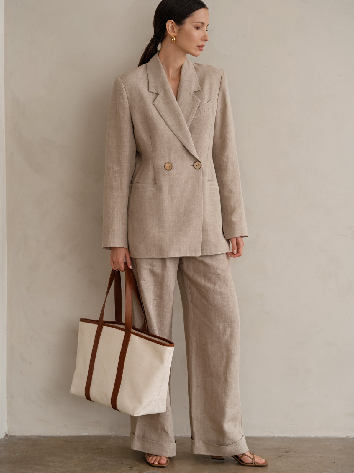 The Structured Tote Bag Luxury Canvas and Leather Work Bag INK + PORCELAIN x Dāl the Label