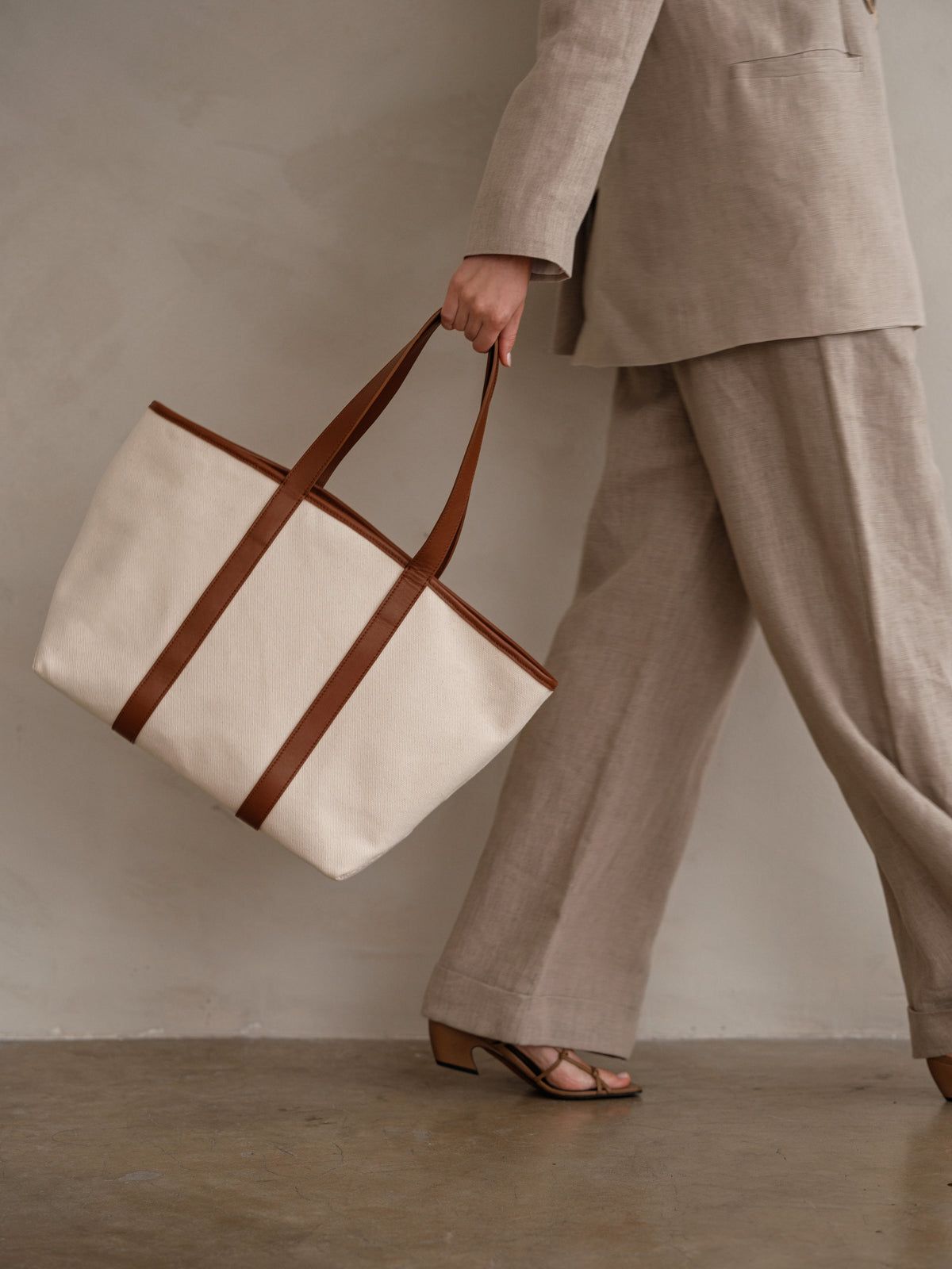 The Structured Tote Bag Luxury Canvas and Leather Work Bag INK + PORCELAIN x Dāl the Label