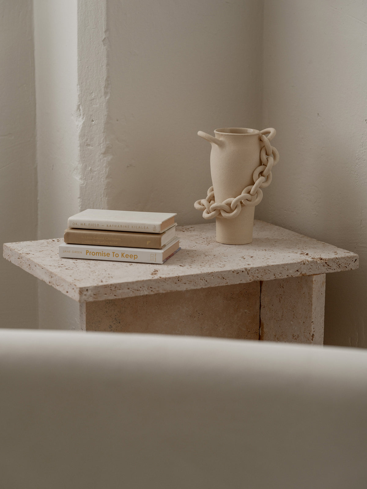 Mora Handmade Chained Vessel Cream Ceramic Sculptural Work of Art Luxury Decor