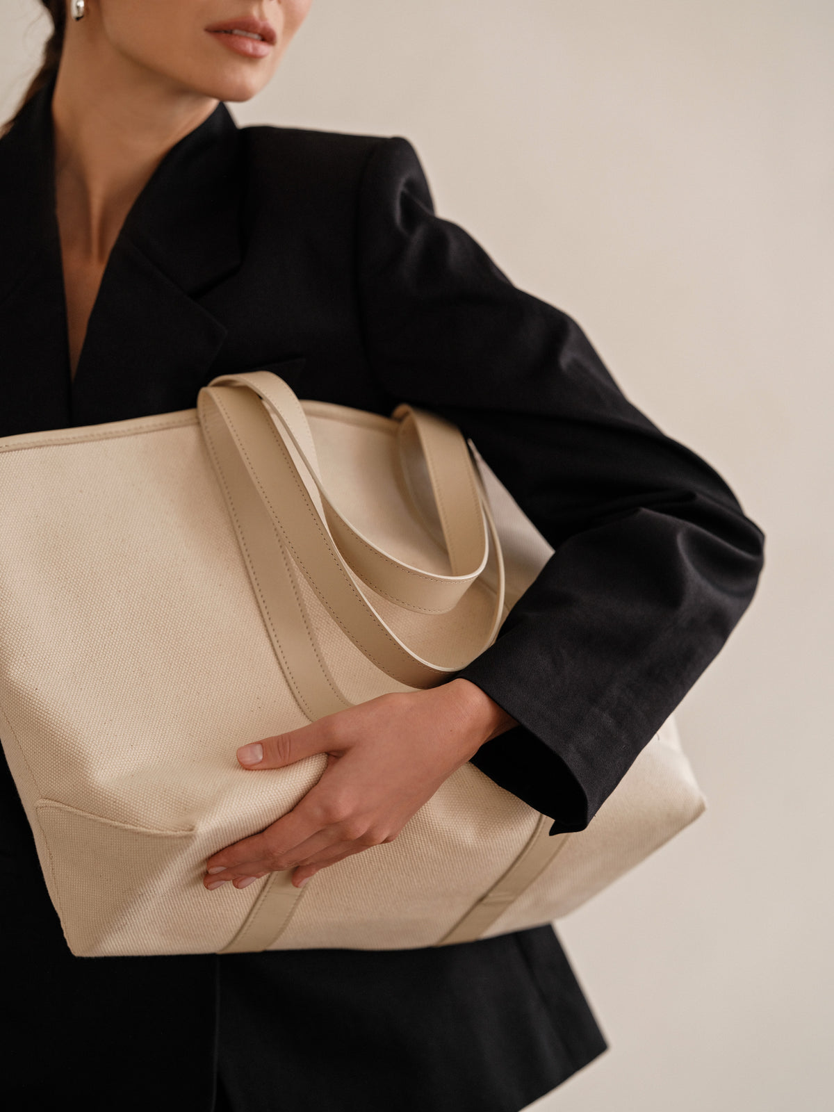 The Structured Tote Bag Luxury Canvas and Leather Work Bag INK + PORCELAIN x Dāl the Label