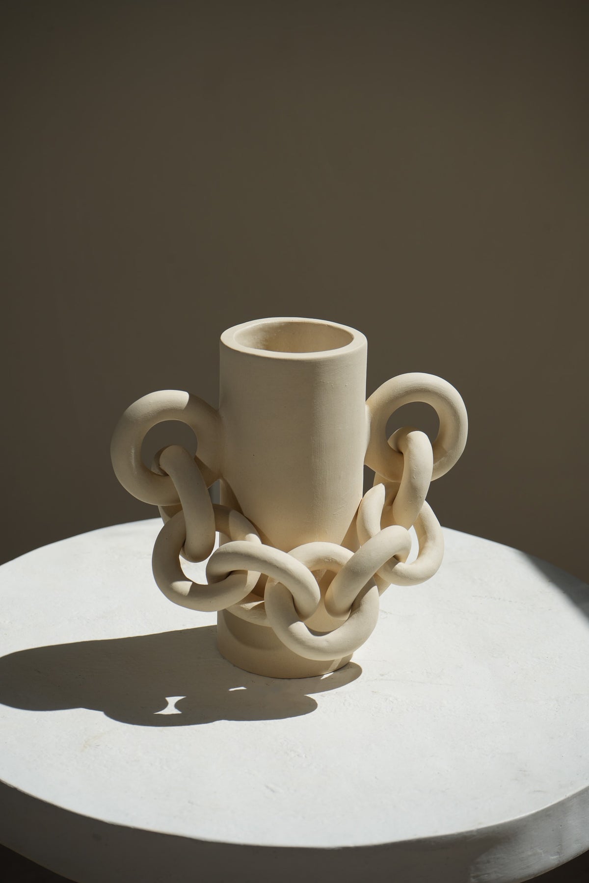 Goddess Chained Vase Handmade Ceramic Vessel Luxury Home Decor in Cream Beige by Amanda Hummes
