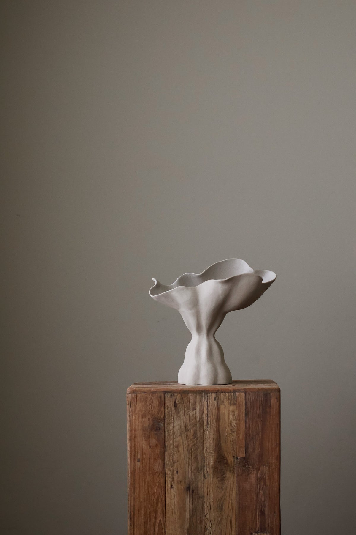 Zenith Sculptural Vessel is a contrasting sculpture with a  beautiful balance of voluminous curves and soft ripples