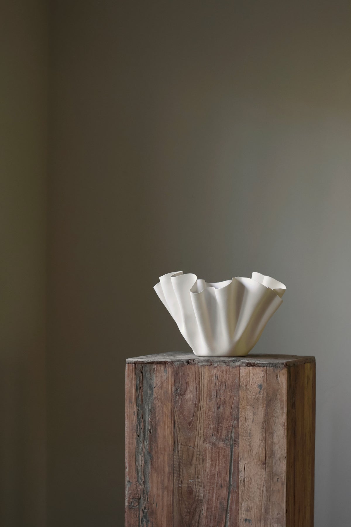 Cream Handmade Ruffle Bowl Large Statement Art Piece Interior Design Home Decor Curious Clay INK + PORCELAIN