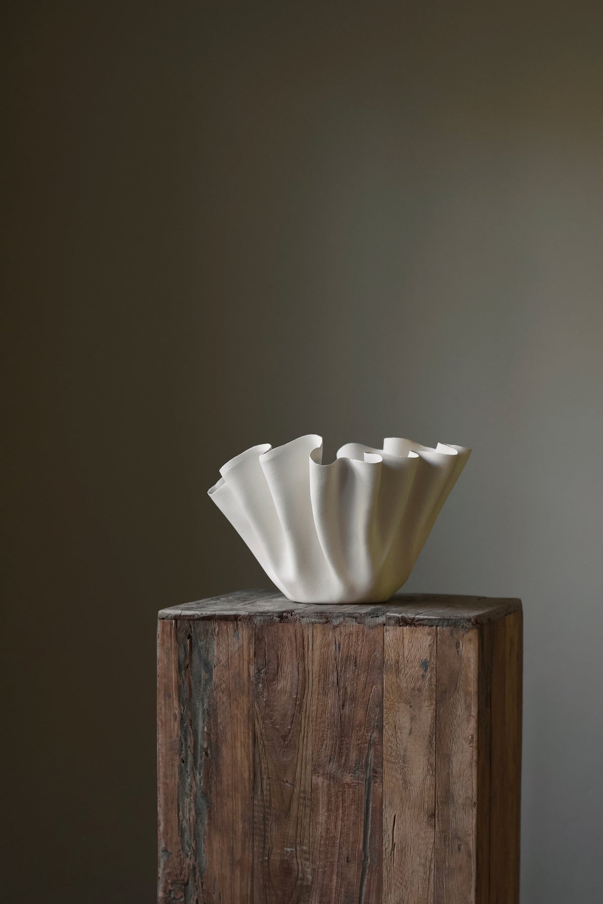 Cream Handmade Ruffle Bowl Large Statement Art Piece Interior Design Home Decor Curious Clay INK + PORCELAIN