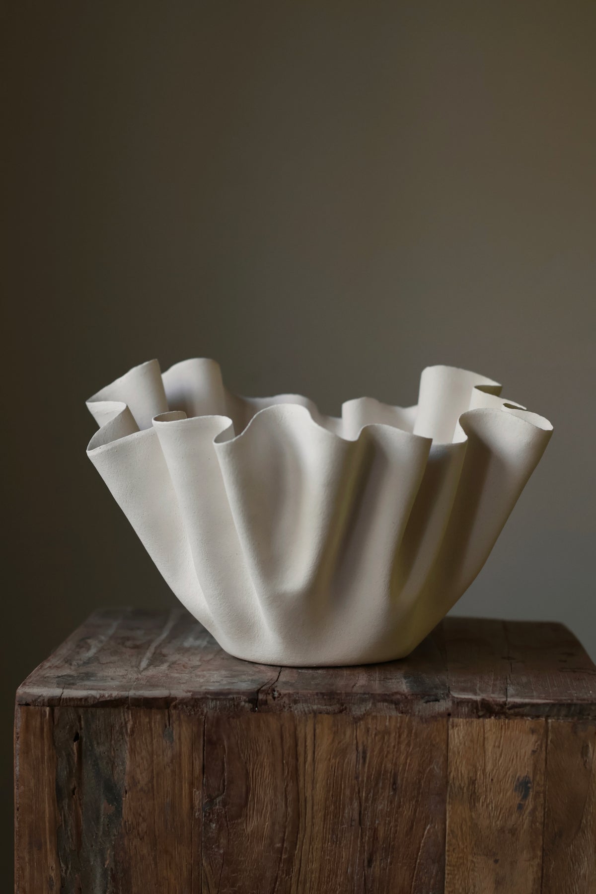 Cream Handmade Ruffle Bowl Large Statement Art Piece Interior Design Home Decor Curious Clay INK + PORCELAIN
