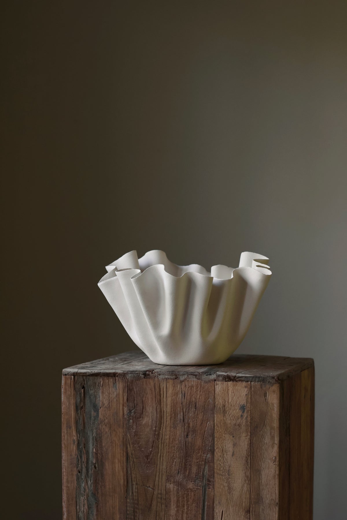 Cream Handmade Ruffle Bowl Large Statement Art Piece Interior Design Home Decor Curious Clay INK + PORCELAIN