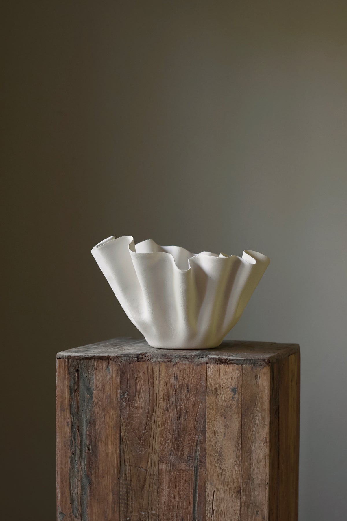 Cream Handmade Ruffle Bowl Large Statement Art Piece Interior Design Home Decor Curious Clay INK + PORCELAIN