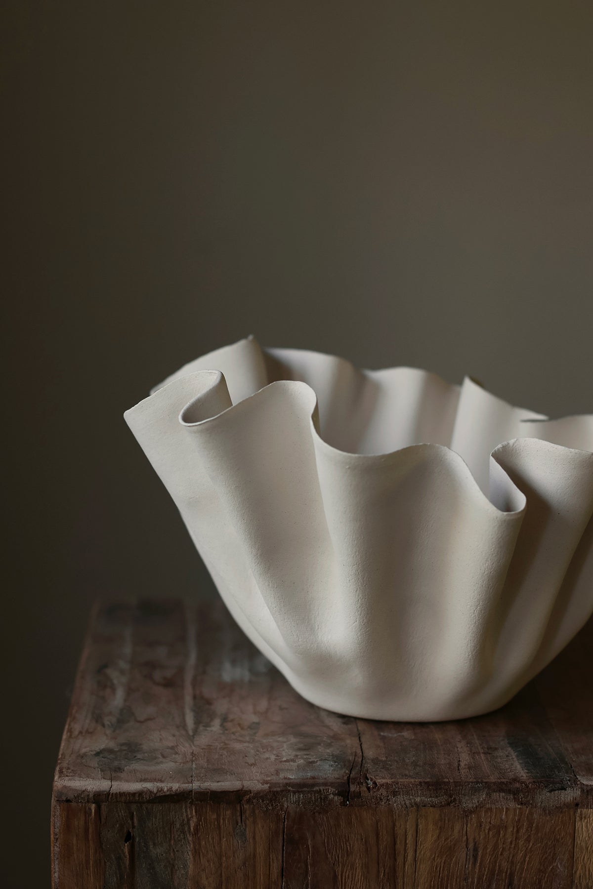 Cream Handmade Ruffle Bowl Large Statement Art Piece Interior Design Home Decor Curious Clay INK + PORCELAIN