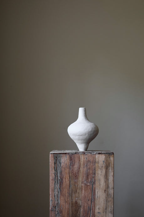 Hand-built sculptural ceramic vase by Hana of Dasa Ceramics, featuring organic form and textured finish — inspired by ancient pottery and natural shapes.