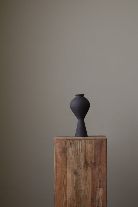 Ovular Vase in Black Textured Black Clay Handmade Ceramics by Ruby Bell Ceramics