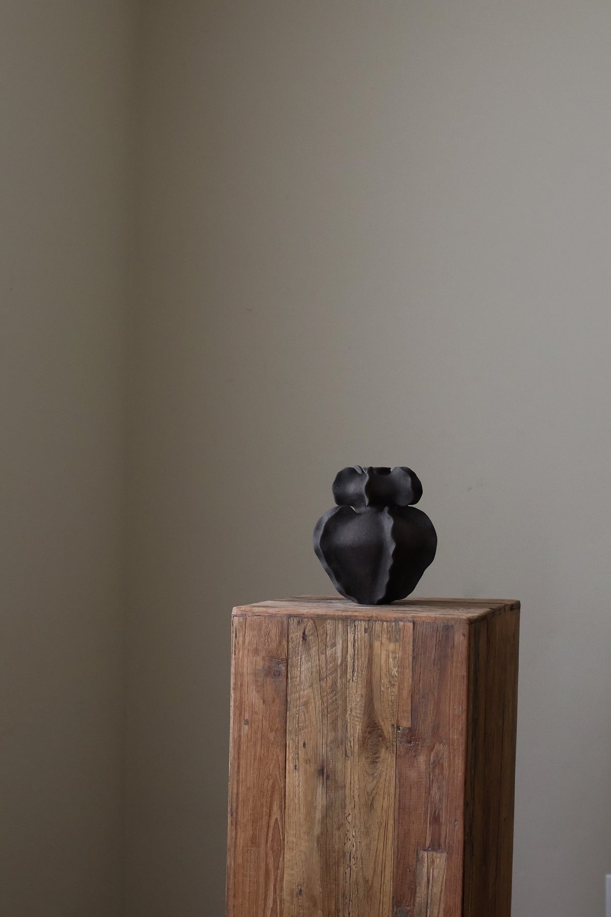 Ovular Vase in Black Textured Black Clay Handmade Ceramics by Ruby Bell Ceramics