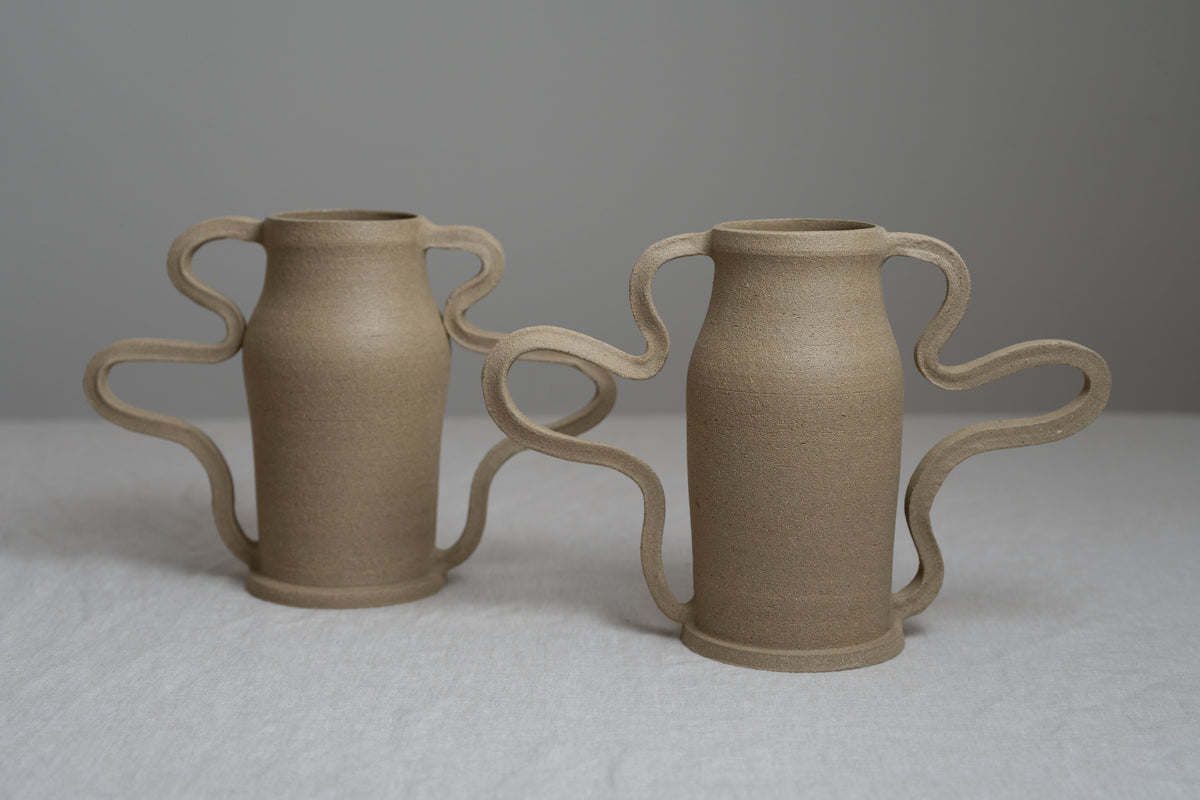 Ceramic Curvy Amphora Vase in Dune Tan Handmade by Kuu Pottery available exclusively on INK + PORCELAIN - Artful Objects Designed by Women