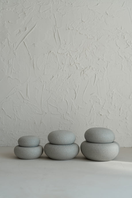 Grey Wish Stone Vanity Handmade Ceramic Container With Lid Home Decor Luxury Accents Made By Eunjin for INK + PORCELAIN