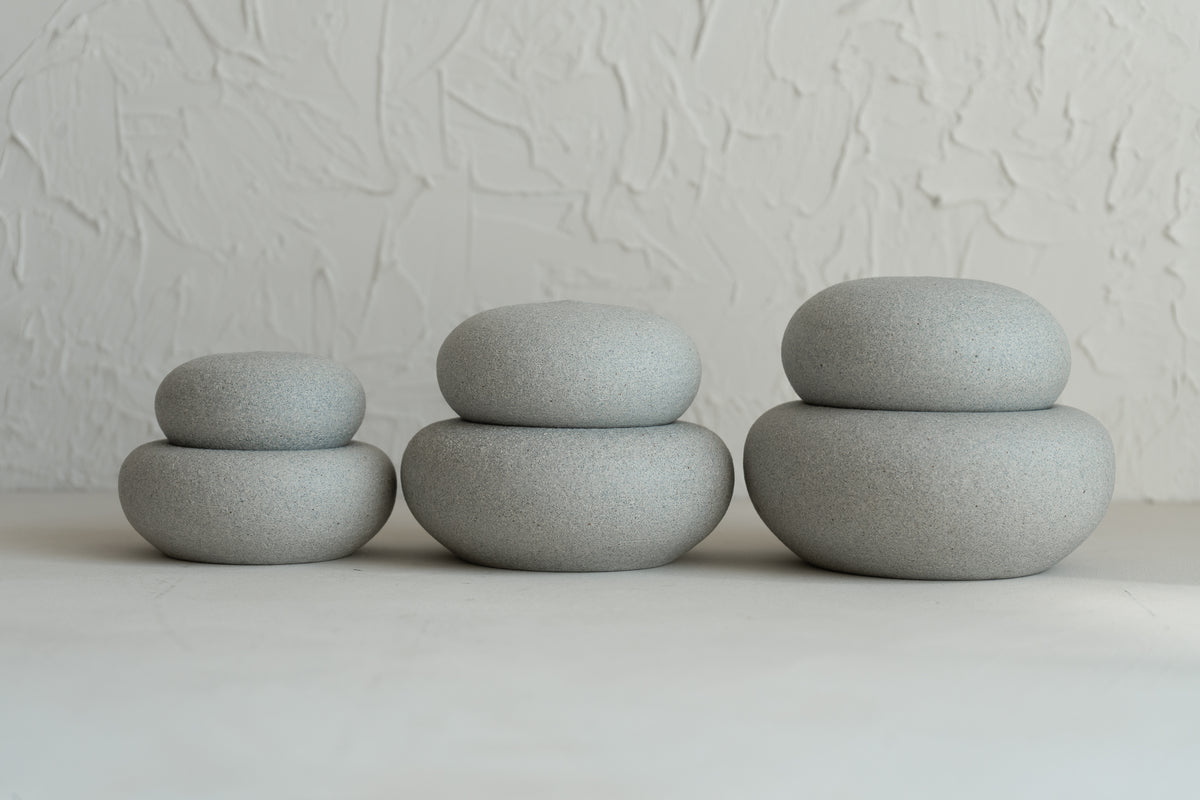 Grey Wish Stone Vanity Handmade Ceramic Container With Lid Home Decor Luxury Accents Made By Eunjin for INK + PORCELAIN