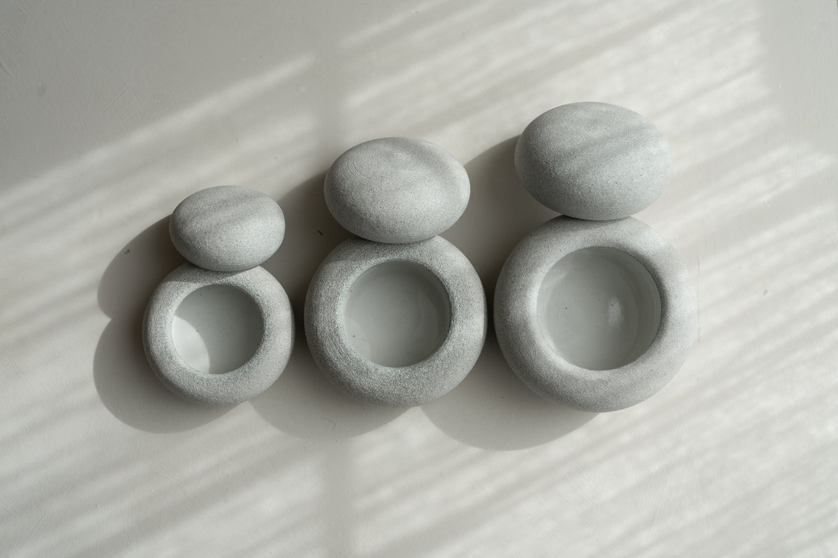 Grey Wish Stone Vanity Handmade Ceramic Container With Lid Home Decor Luxury Accents Made By Eunjin for INK + PORCELAIN