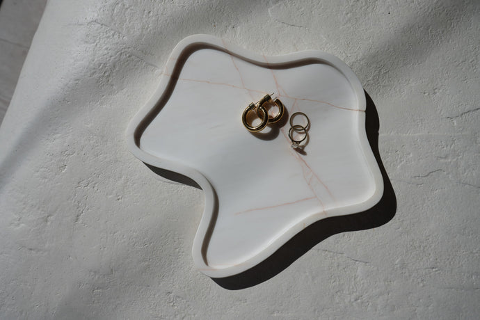 Organic Shape Marble Stone Tray Home Decor Art Object Minimal Design Decorative Catchall