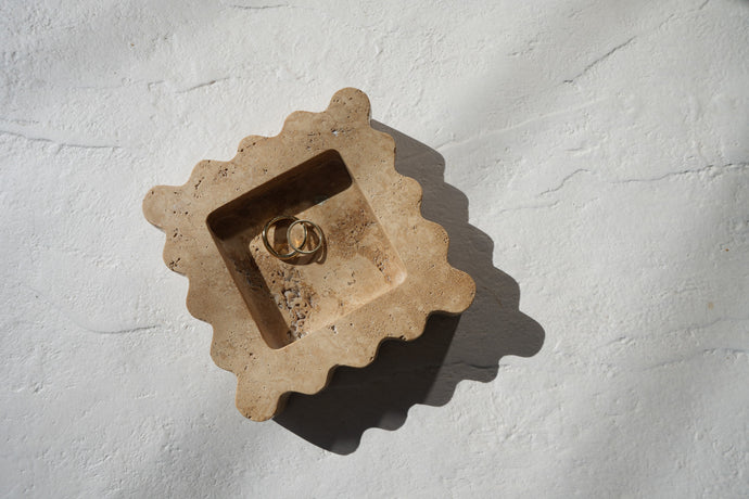 Marble Stone Tray Home Decor Art Object Minimal Design Decorative Catchall Scalloped Edges