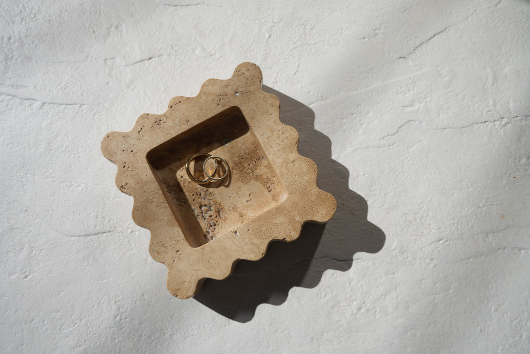 Marble Stone Tray Home Decor Art Object Minimal Design Decorative Catchall Scalloped Edges