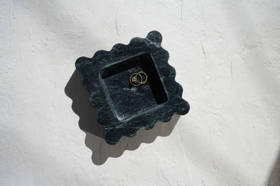 Marble Emerald Stone Tray Home Decor Art Object Minimal Design Decorative Catchall Scalloped Edges
