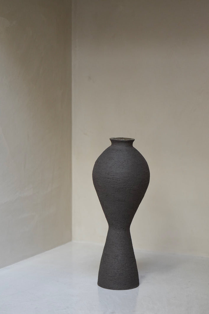 Ovular Vase in Black Textured Black Clay Handmade Ceramics by Ruby Bell Ceramics