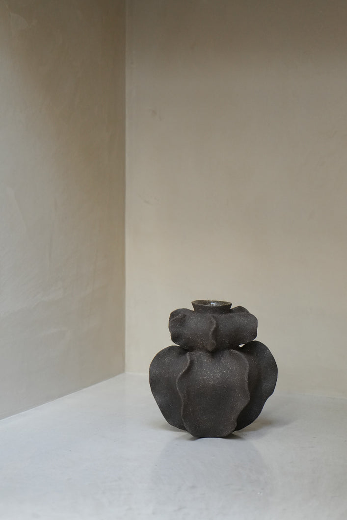 Ripple Vase in Black Textured Black Clay Handmade Ceramics by Ruby Bell Ceramics