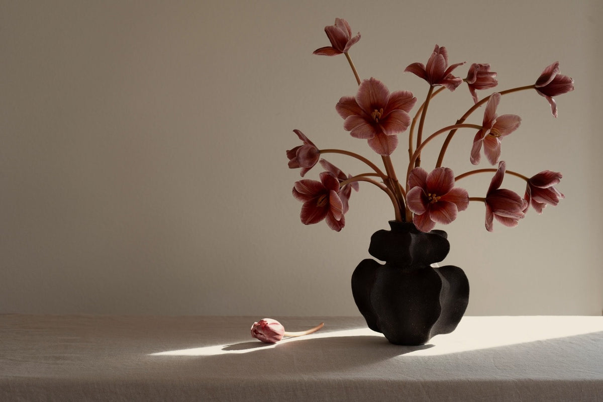 Ripple Vase in Black Textured Black Clay Handmade Ceramics by Ruby Bell Ceramics
