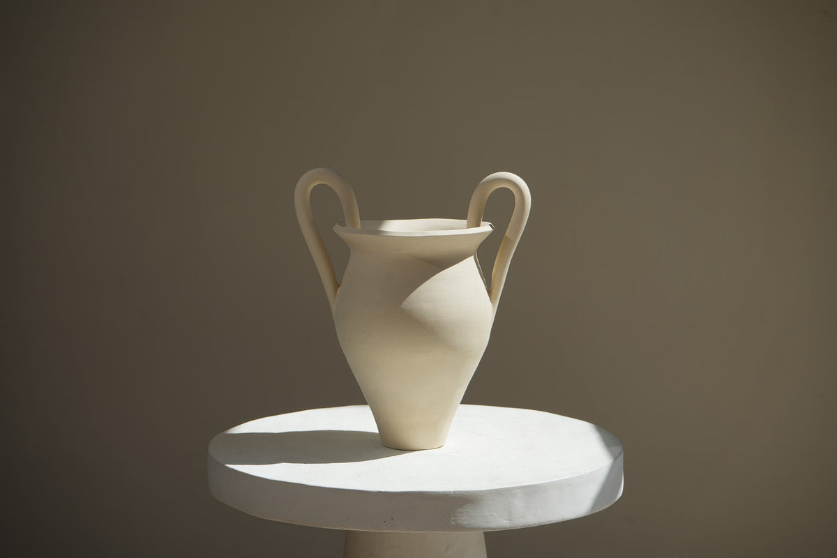 Sand Sculptural Vase Handmade Ceramic Vessel in Cream Beige by Amanda Hummes