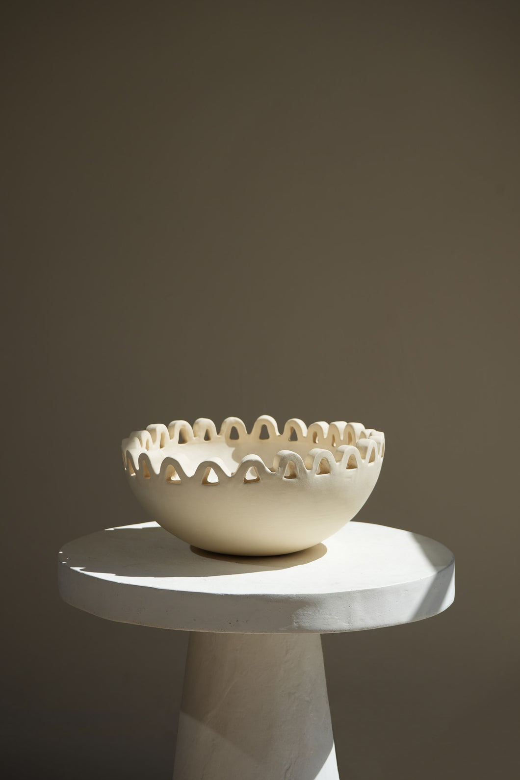 Sun Catchall Wavy Bowl Large Handmade Ceramic Home Decor in Beige Cream by Amanda Hummes