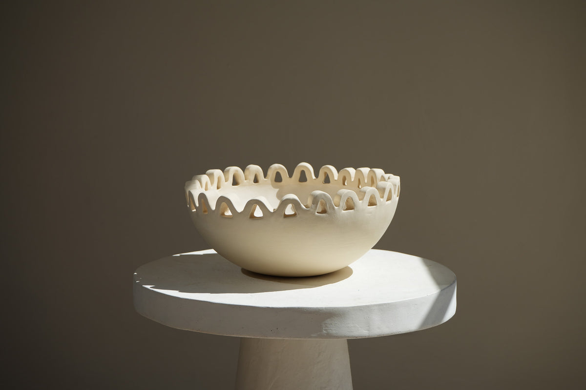 Sun Catchall Wavy Bowl Large Handmade Ceramic Home Decor in Beige Cream by Amanda Hummes