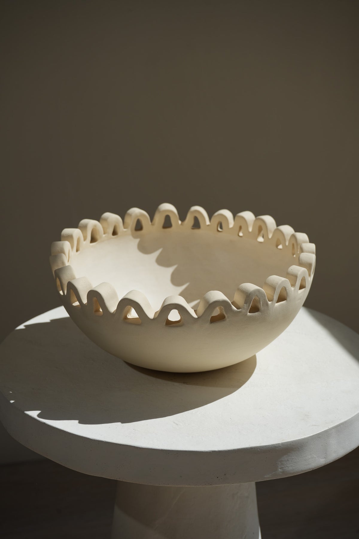 Sun Catchall Wavy Bowl Large Handmade Ceramic Home Decor in Beige Cream by Amanda Hummes