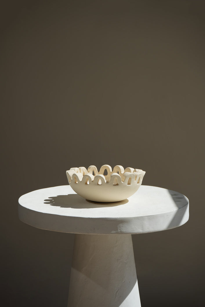 Sun Catchall Wavy Bowl Mini Handmade Ceramic Home Decor in Beige Cream by Amanda Hummes