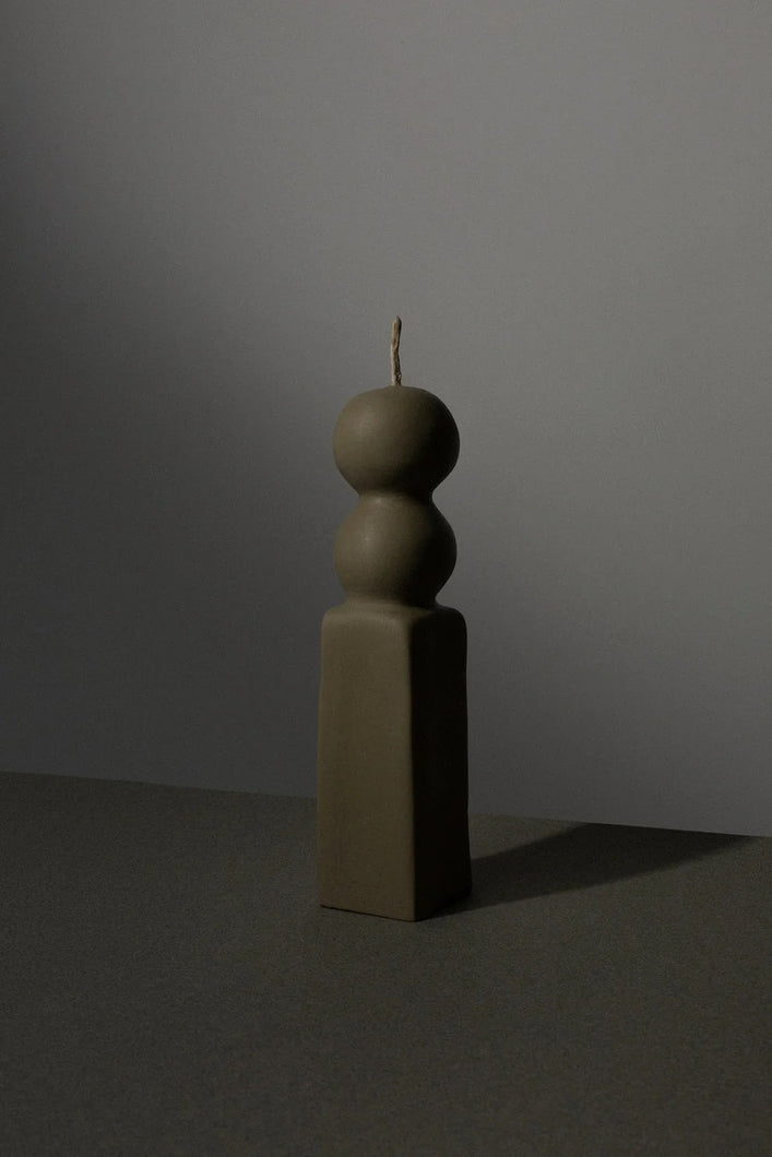 Azteca Green Sculptural Art Candle Handmade By Mulier Studio. Hand Sculpted Wax Decorative Curvy Totem Pillar Candle Exclusively on INK + PORCELAIN. Artful Objects Designed by Women