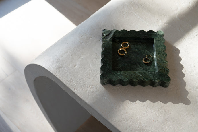 Marble Stone Tray Home Decor Art Object Minimal Design Decorative Catchall Scalloped Edges