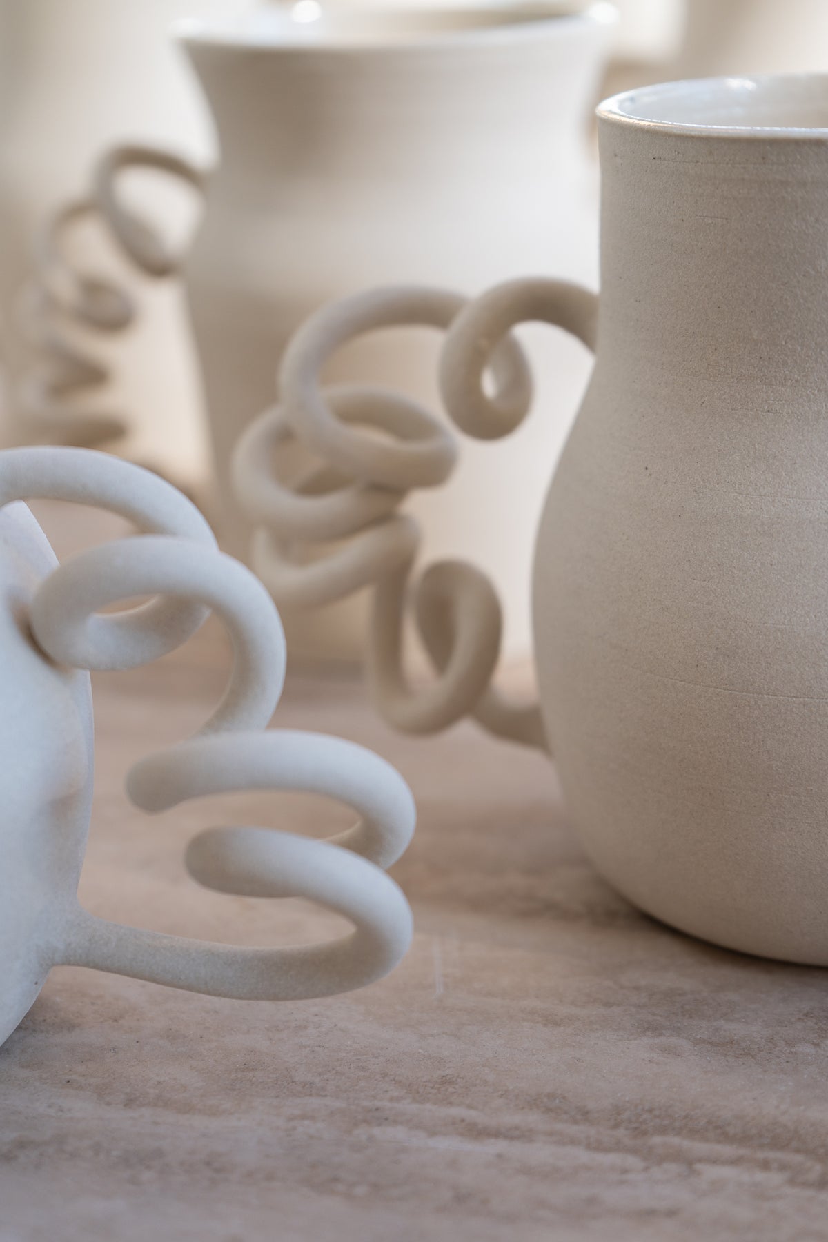 Unique Vase with Spring Handles Handmade Home Decor Ceramic Art Object Interior Design Decorative