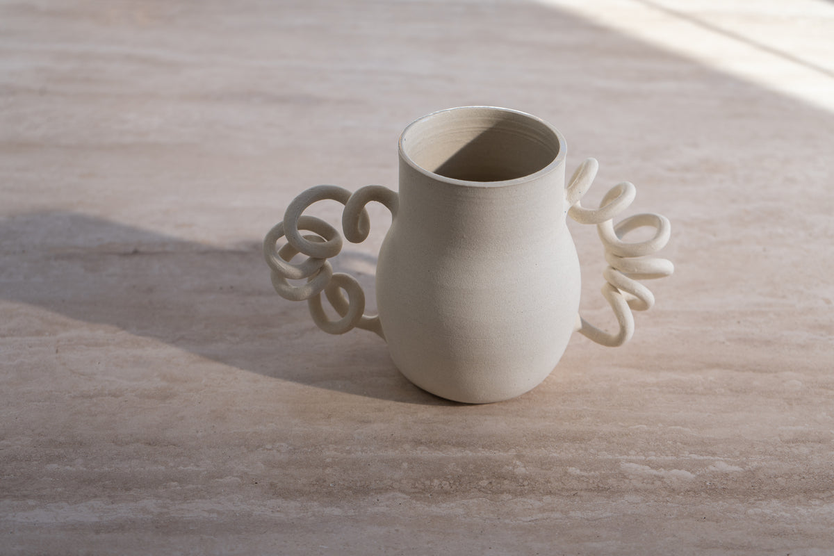 Unique Vase with Spring Handles Handmade Home Decor Ceramic Art Object Interior Design Decorative