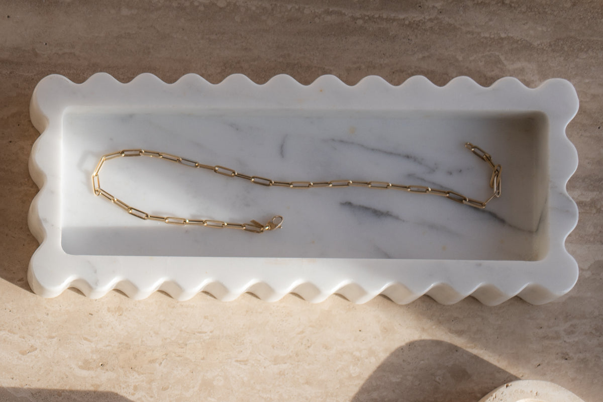 Marble Stone Tray Home Decor Art Object Minimal Design Decorative Catchall Scalloped Edges