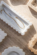 Marble Stone Tray Home Decor Art Object Minimal Design Decorative Catchall Scalloped Edges