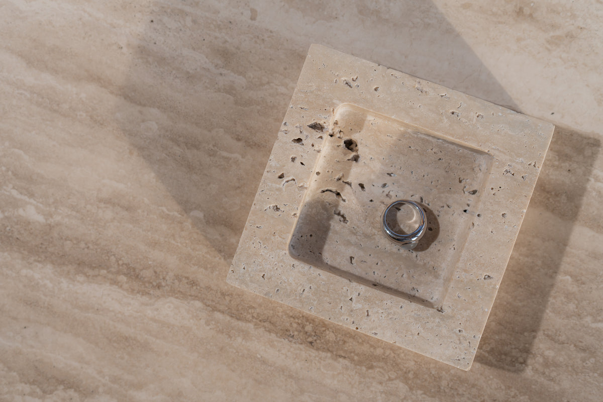 Square Marble Stone Travertine Tray Home Decor Art Object Minimal Design Decorative Catchall