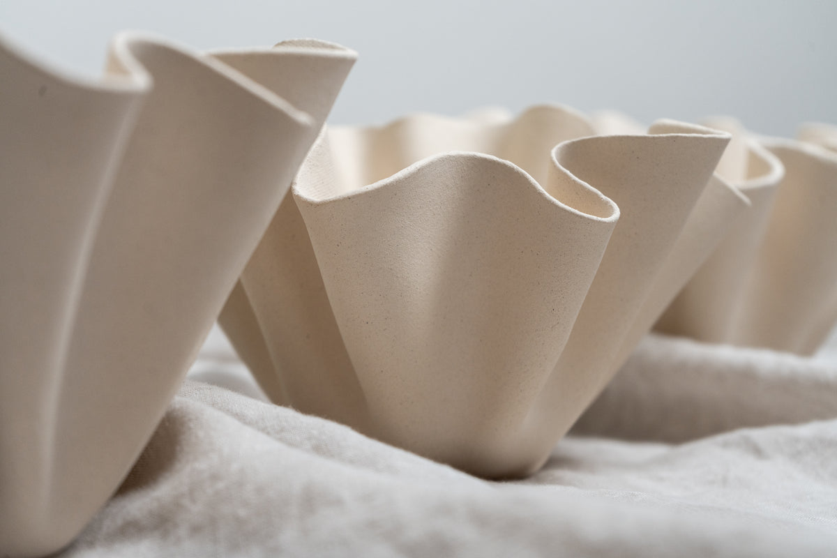 Cream Ruffle Bowl Curious Clay INK + PORCELAIN Handmade Artful Objects Designed By Women