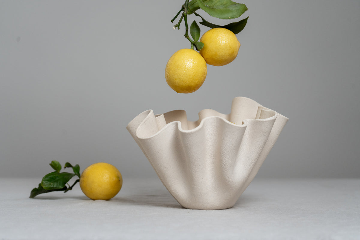 Cream Ruffle Bowl Curious Clay INK + PORCELAIN Handmade Artful Objects Designed By Women