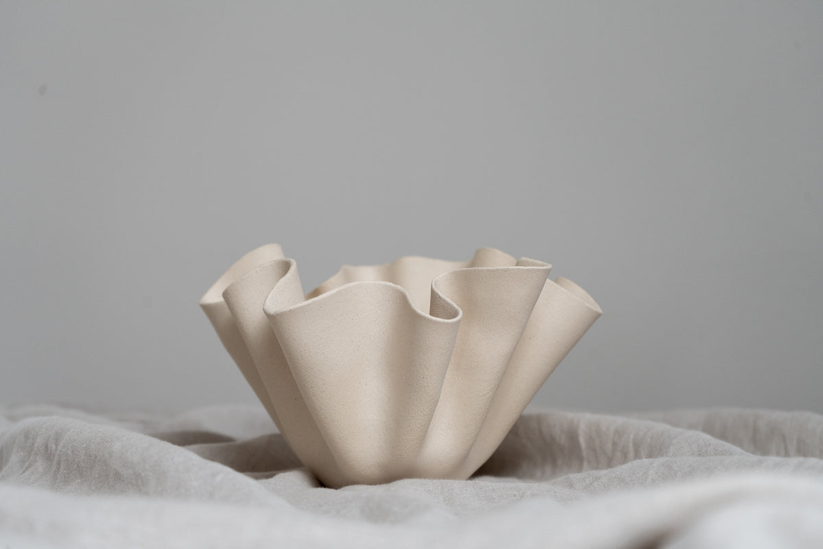 Cream Ruffle Bowl Curious Clay INK + PORCELAIN Handmade Artful Objects Designed By Women